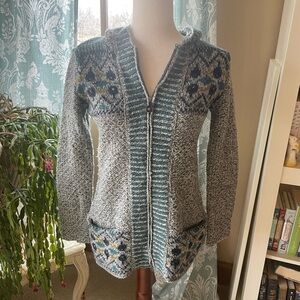 Royal Robbins wool blend knit fair isle zip up hoodie